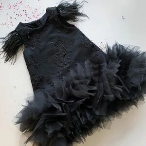 Elegant Black Feathered Dress Girls 6